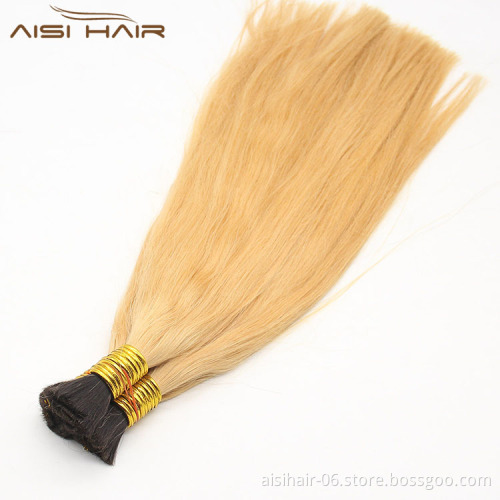 Aisi Hair Brazilian Human Hair Bulk Single Drawn Double Drawn One Dornor Straight Bulk Hair Extensions